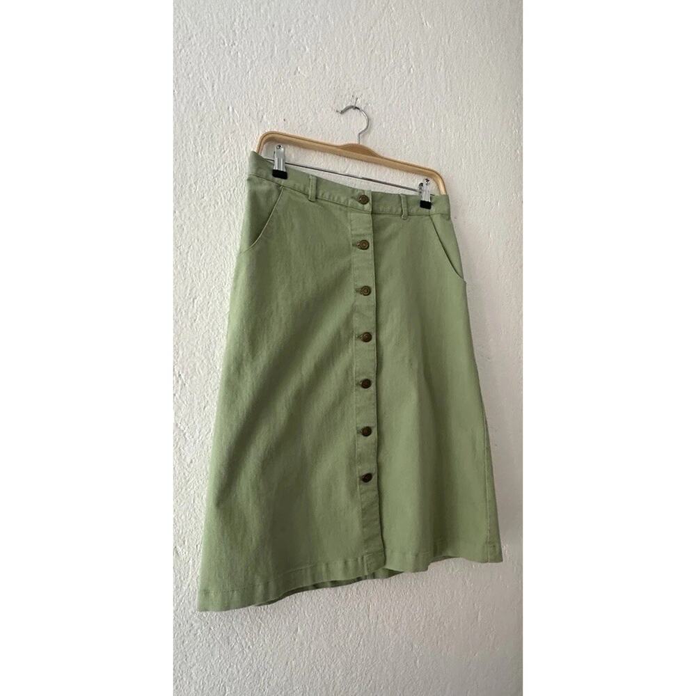 Christopher & Banks Women's Green Stretch Button Front Knee Length Skirt Size 4 - Picture 5 of 15